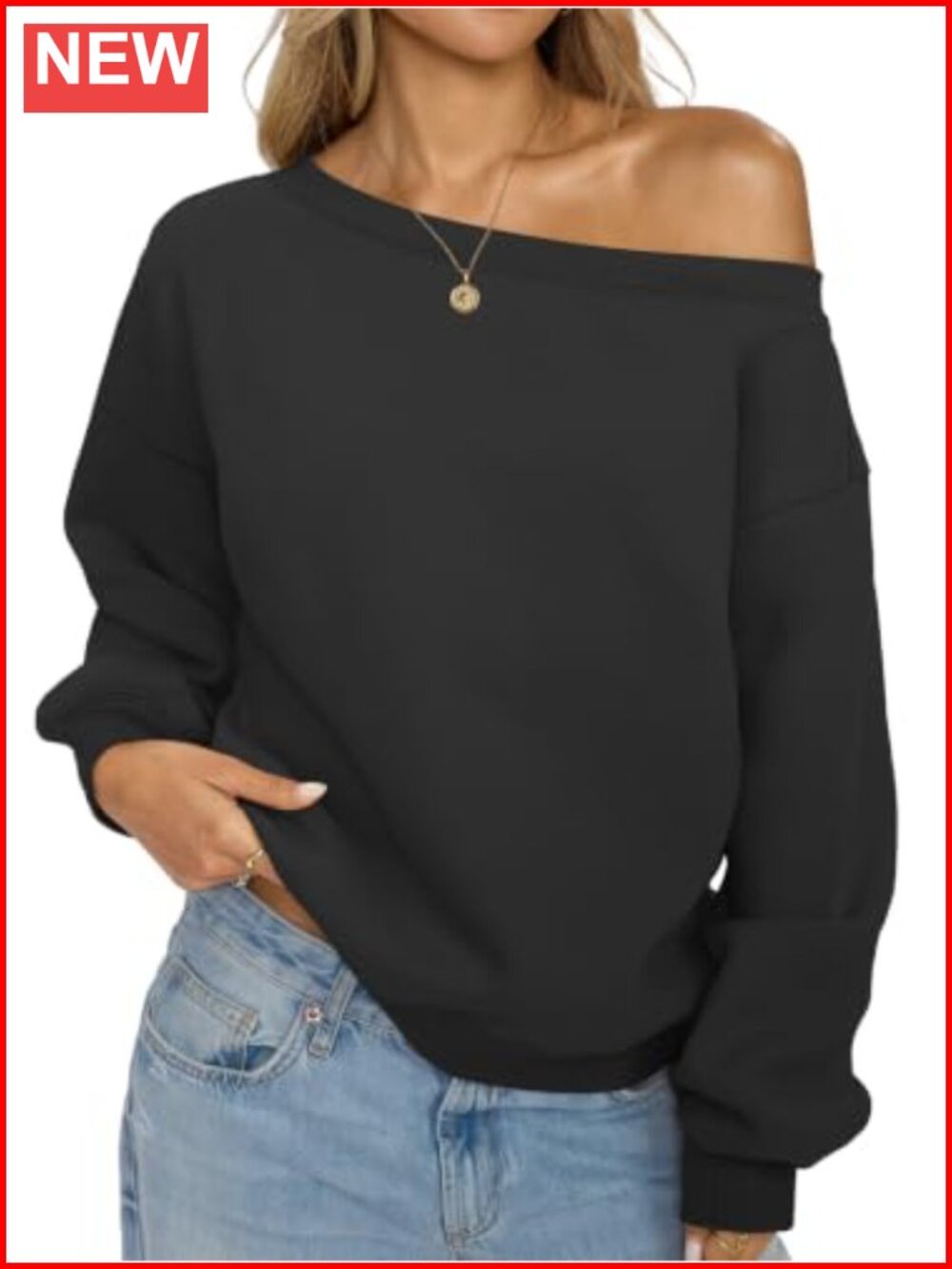 Womens Fleece Off Shoulder Sweatshirt Oversized Cropped Fall Pullover Top